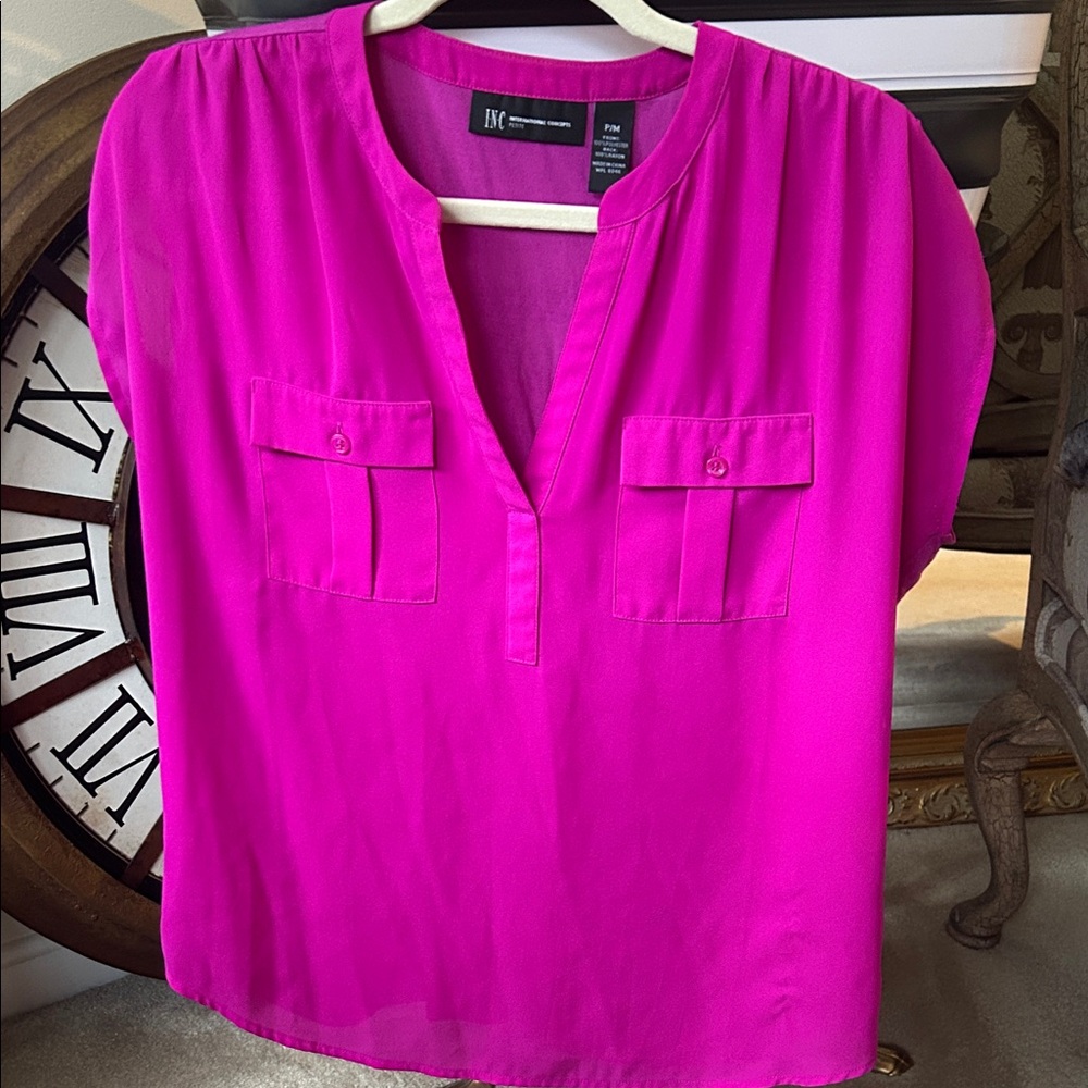 INC International Concepts Magenta Blouse with Pockets